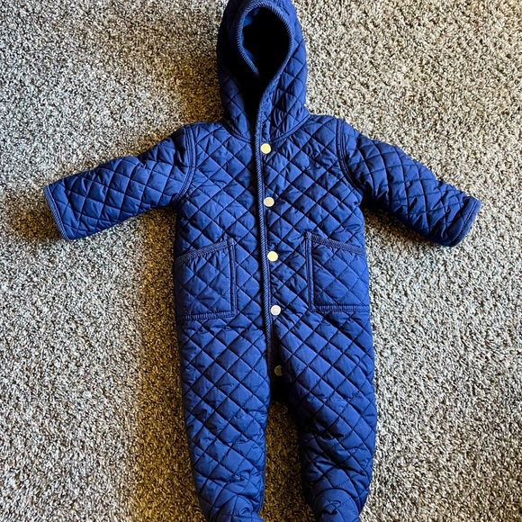 Ralph Lauren Infant Baby Boy Navy Blue Snowsuit Winter Bunting 6M Fleece-Lined - Picture 2 of 9